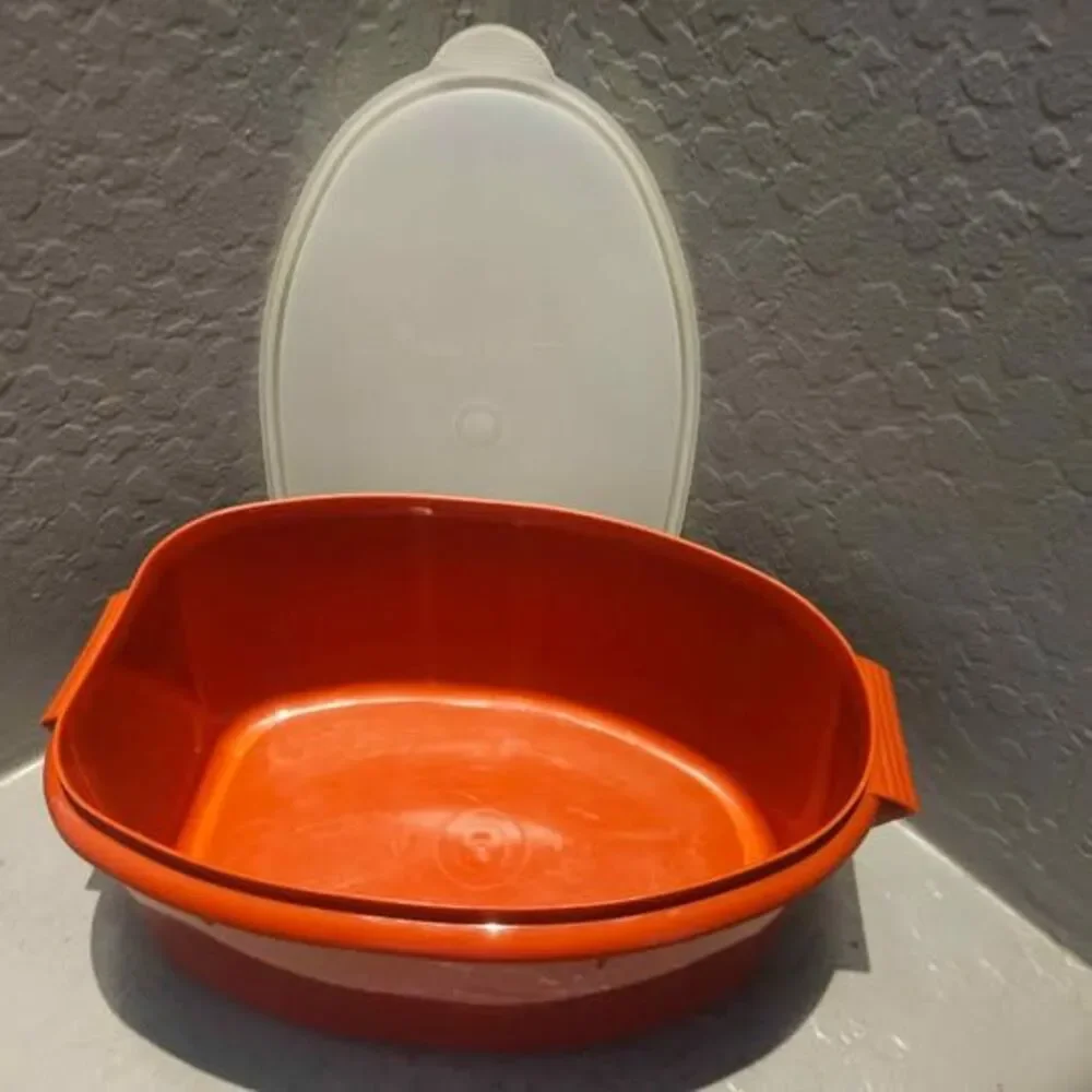 Vintage Tupperware Paprika Red Oval with Lid Roast Saver 2 Piece